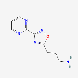 molecular formula C9H11N5O B12983146 3-(3-(Pyrimidin-2-yl)-1,2,4-oxadiazol-5-yl)propan-1-amine 