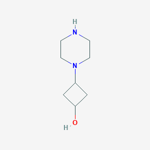 molecular formula C8H16N2O B12983229 Rel-(1r,3r)-3-(piperazin-1-yl)cyclobutan-1-ol 