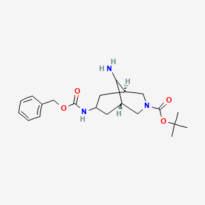 molecular formula C21H31N3O4 B12983617 tert-butyl (1R,5S)-9-amino-7-{[(benzyloxy)carbonyl]amino}-3-azabicyclo[3.3.1]nonane-3-carboxylate 