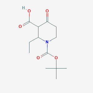 molecular formula C13H21NO5 B12983689 1-(tert-Butoxycarbonyl)-2-ethyl-4-oxopiperidine-3-carboxylic acid 