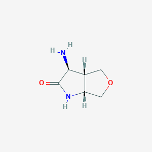 molecular formula C6H10N2O2 B12983732 Rel-(3S,3aS,6aR)-3-aminotetrahydro-1H-furo[3,4-b]pyrrol-2(3H)-one 
