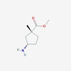 molecular formula C8H15NO2 B12983741 Cyclopentanecarboxylic acid, 3-amino-1-methyl-, methyl ester, (1R,3S)- CAS No. 1311147-72-4