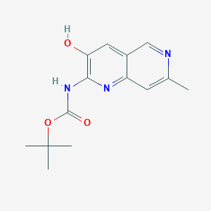 molecular formula C14H17N3O3 B12983947 tert-Butyl (3-hydroxy-7-methyl-1,6-naphthyridin-2-yl)carbamate 