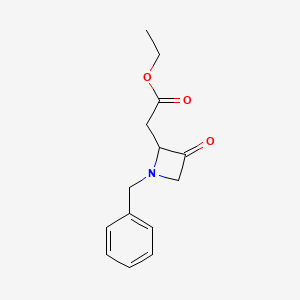 molecular formula C14H17NO3 B12983968 Ethyl 2-(1-benzyl-3-oxo-azetidin-2-yl)acetate 