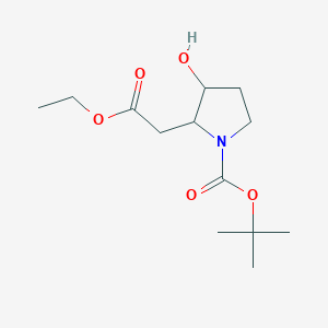 molecular formula C13H23NO5 B12983977 tert-Butyl 2-(2-ethoxy-2-oxoethyl)-3-hydroxypyrrolidine-1-carboxylate 
