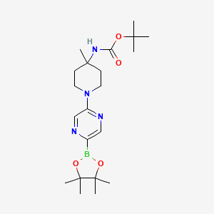 molecular formula C21H35BN4O4 B12984054 tert-Butyl (4-methyl-1-(5-(4,4,5,5-tetramethyl-1,3,2-dioxaborolan-2-yl)pyrazin-2-yl)piperidin-4-yl)carbamate 