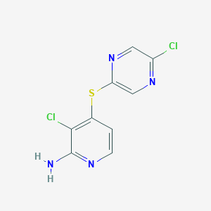 molecular formula C9H6Cl2N4S B12984060 3-Chloro-4-((5-chloropyrazin-2-yl)thio)pyridin-2-amine 