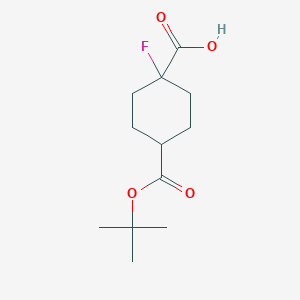molecular formula C12H19FO4 B12984442 cis-4-Tert-butoxycarbonyl-1-fluoro-cyclohexanecarboxylic acid 