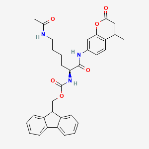 molecular formula C33H33N3O6 B12984450 (9H-Fluoren-9-yl)methyl (S)-(6-acetamido-1-((4-methyl-2-oxo-2H-chromen-7-yl)amino)-1-oxohexan-2-yl)carbamate 