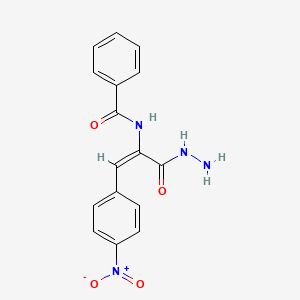 molecular formula C16H14N4O4 B12984793 N-(3-Hydrazinyl-1-(4-nitrophenyl)-3-oxoprop-1-en-2-yl)benzamide 