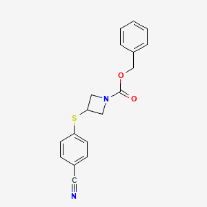 molecular formula C18H16N2O2S B12984823 Benzyl 3-((4-cyanophenyl)thio)azetidine-1-carboxylate 