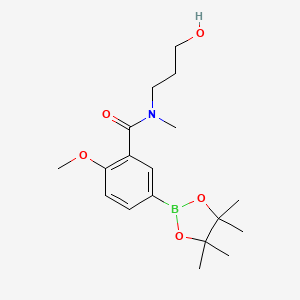 molecular formula C18H28BNO5 B12984911 N-(3-Hydroxypropyl)-2-methoxy-N-methyl-5-(4,4,5,5-tetramethyl-1,3,2-dioxaborolan-2-yl)benzamide 