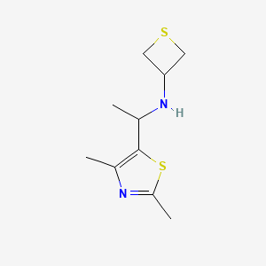 molecular formula C10H16N2S2 B12985016 N-(1-(2,4-Dimethylthiazol-5-yl)ethyl)thietan-3-amine 