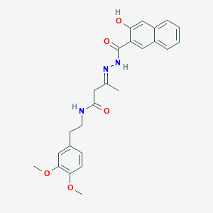 molecular formula C25H27N3O5 B12985027 N-(3,4-Dimethoxyphenethyl)-3-(2-(3-hydroxy-2-naphthoyl)hydrazono)butanamide 
