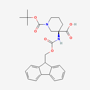 molecular formula C26H30N2O6 B12985683 (3R)-3-(9H-fluoren-9-ylmethoxycarbonylamino)-1-[(2-methylpropan-2-yl)oxycarbonyl]piperidine-3-carboxylic acid 