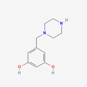 molecular formula C11H16N2O2 B12985856 5-(Piperazin-1-ylmethyl)benzene-1,3-diol 