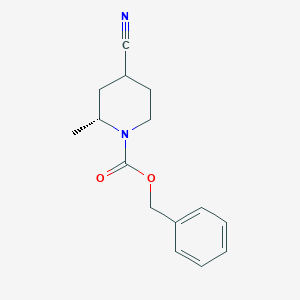 molecular formula C15H18N2O2 B12986543 Benzyl (2R)-4-cyano-2-methylpiperidine-1-carboxylate 