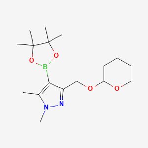 molecular formula C17H29BN2O4 B12986550 1,5-Dimethyl-3-(((tetrahydro-2H-pyran-2-yl)oxy)methyl)-4-(4,4,5,5-tetramethyl-1,3,2-dioxaborolan-2-yl)-1H-pyrazole 