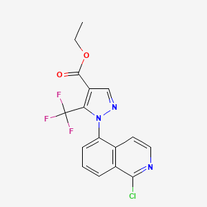 molecular formula C16H11ClF3N3O2 B12986749 Ethyl 1-(1-chloroisoquinolin-5-yl)-5-(trifluoromethyl)-1H-pyrazole-4-carboxylate 