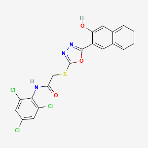 molecular formula C20H12Cl3N3O3S B12986889 2-((5-(3-Hydroxynaphthalen-2-yl)-1,3,4-oxadiazol-2-yl)thio)-N-(2,4,6-trichlorophenyl)acetamide 