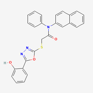 molecular formula C26H19N3O3S B12987277 2-((5-(2-Hydroxyphenyl)-1,3,4-oxadiazol-2-yl)thio)-N-(naphthalen-2-yl)-N-phenylacetamide 