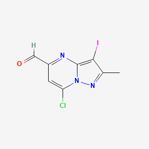 molecular formula C8H5ClIN3O B12987355 7-Chloro-3-iodo-2-methylpyrazolo[1,5-a]pyrimidine-5-carbaldehyde 