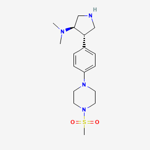 molecular formula C17H28N4O2S B12987409 (3R,4S)-N,N-dimethyl-4-(4-(4-(methylsulfonyl)piperazin-1-yl)phenyl)pyrrolidin-3-amine 