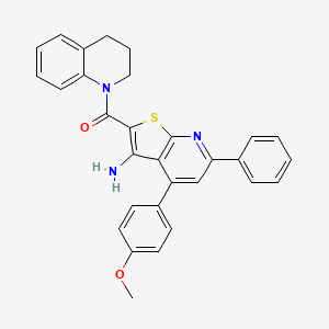 molecular formula C30H25N3O2S B12987452 (3-Amino-4-(4-methoxyphenyl)-6-phenylthieno[2,3-b]pyridin-2-yl)(3,4-dihydroquinolin-1(2H)-yl)methanone 