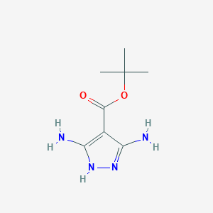 molecular formula C8H14N4O2 B12987488 tert-Butyl 3,5-diamino-1H-pyrazole-4-carboxylate 