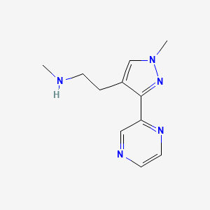 molecular formula C11H15N5 B12987701 N-methyl-2-(1-methyl-3-(pyrazin-2-yl)-1H-pyrazol-4-yl)ethan-1-amine 