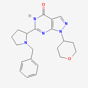 molecular formula C21H25N5O2 B12987789 6-(1-Benzylpyrrolidin-2-yl)-1-(tetrahydro-2H-pyran-4-yl)-1H-pyrazolo[3,4-d]pyrimidin-4(5H)-one 