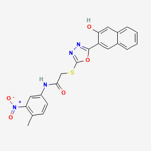 molecular formula C21H16N4O5S B12987798 2-((5-(3-Hydroxynaphthalen-2-yl)-1,3,4-oxadiazol-2-yl)thio)-N-(4-methyl-3-nitrophenyl)acetamide 