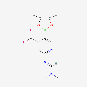molecular formula C15H22BF2N3O2 B12987904 (E)-N'-(4-(Difluoromethyl)-5-(4,4,5,5-tetramethyl-1,3,2-dioxaborolan-2-yl)pyridin-2-yl)-N,N-dimethylformimidamide 