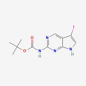 molecular formula C11H13IN4O2 B12988060 tert-Butyl (5-iodo-7H-pyrrolo[2,3-d]pyrimidin-2-yl)carbamate 