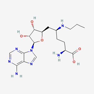 molecular formula C18H29N7O5 B12988325 (2s,5s)-2-Amino-6-[(2r,3s,4r,5r)-5-(6-Amino-9h-Purin-9-Yl)-3,4-Dihydroxytetrahydrofuran-2-Yl]-5-(Propylamino)hexanoic Acid 