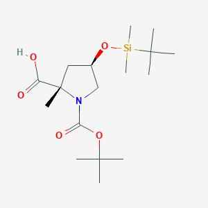 molecular formula C17H33NO5Si B12988378 (2S,4R)-1-(tert-Butoxycarbonyl)-4-((tert-butyldimethylsilyl)oxy)-2-methylpyrrolidine-2-carboxylic acid 