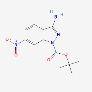molecular formula C12H14N4O4 B12988513 tert-Butyl 3-amino-6-nitro-1H-indazole-1-carboxylate 