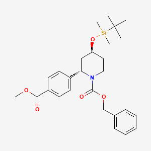 molecular formula C27H37NO5Si B12988557 Benzyl (2S,4S)-4-((tert-butyldimethylsilyl)oxy)-2-(4-(methoxycarbonyl)phenyl)piperidine-1-carboxylate 