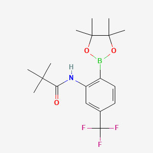 molecular formula C18H25BF3NO3 B12988565 N-(2-(4,4,5,5-Tetramethyl-1,3,2-dioxaborolan-2-yl)-5-(trifluoromethyl)phenyl)pivalamide 