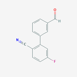 molecular formula C14H8FNO B12988684 5-Fluoro-3'-formyl-[1,1'-biphenyl]-2-carbonitrile 