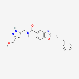 molecular formula C24H26N4O3 B12989216 N-((5-(Methoxymethyl)-1H-pyrazol-3-yl)methyl)-N-methyl-2-(3-phenylpropyl)benzo[d]oxazole-5-carboxamide 