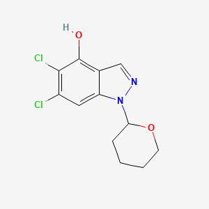 molecular formula C12H12Cl2N2O2 B12989236 5,6-Dichloro-1-(tetrahydro-2H-pyran-2-yl)-1H-indazol-4-ol 