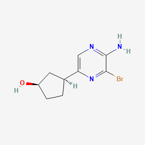 molecular formula C9H12BrN3O B12989274 Rel-(1R,3S)-3-(5-amino-6-bromopyrazin-2-yl)cyclopentan-1-ol 