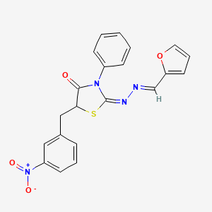 molecular formula C21H16N4O4S B12989593 2-((Furan-2-ylmethylene)hydrazono)-5-(3-nitrobenzyl)-3-phenylthiazolidin-4-one 
