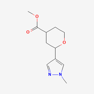 molecular formula C11H16N2O3 B12990129 Methyl 2-(1-methyl-1H-pyrazol-4-yl)tetrahydro-2H-pyran-4-carboxylate 