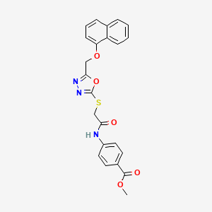 molecular formula C23H19N3O5S B12990275 Methyl 4-(2-((5-((naphthalen-1-yloxy)methyl)-1,3,4-oxadiazol-2-yl)thio)acetamido)benzoate 