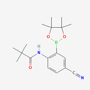molecular formula C18H25BN2O3 B12991730 N-(4-Cyano-2-(4,4,5,5-tetramethyl-1,3,2-dioxaborolan-2-yl)phenyl)pivalamide 