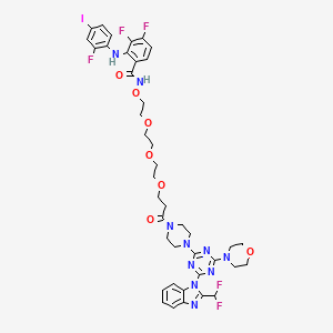 molecular formula C41H44F5IN10O7 B12991780 N-(2-(2-(2-(3-(4-(4-(2-(Difluoromethyl)-1H-benzo[d]imidazol-1-yl)-6-morpholino-1,3,5-triazin-2-yl)piperazin-1-yl)-3-oxopropoxy)ethoxy)ethoxy)ethoxy)-3,4-difluoro-2-((2-fluoro-4-iodophenyl)amino)benzamide 