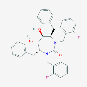 molecular formula C33H32F2N2O3 B129918 2H-1,3-Diazepin-2-one, 1,3-bis((2-fluorophenyl)methyl)hexahydro-5,6-dihydroxy-4,7-bis(phenylmethyl)-, (4R,5S,6S,7R)- CAS No. 153182-43-5