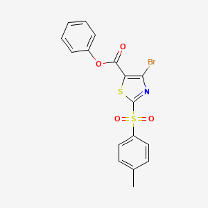 molecular formula C17H12BrNO4S2 B12992130 Phenyl 4-bromo-2-(4-methylphenylsulfonyl)thiazole-5-carboxylate 